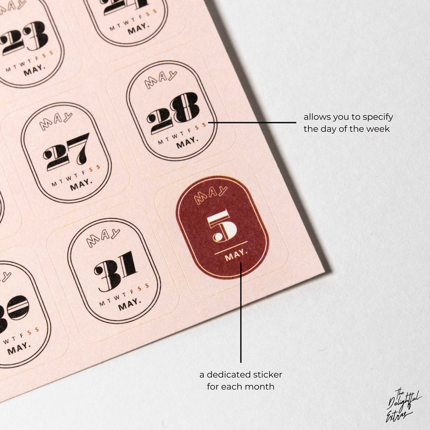 365 Undated Date Stickers (Colourful Retro Style)