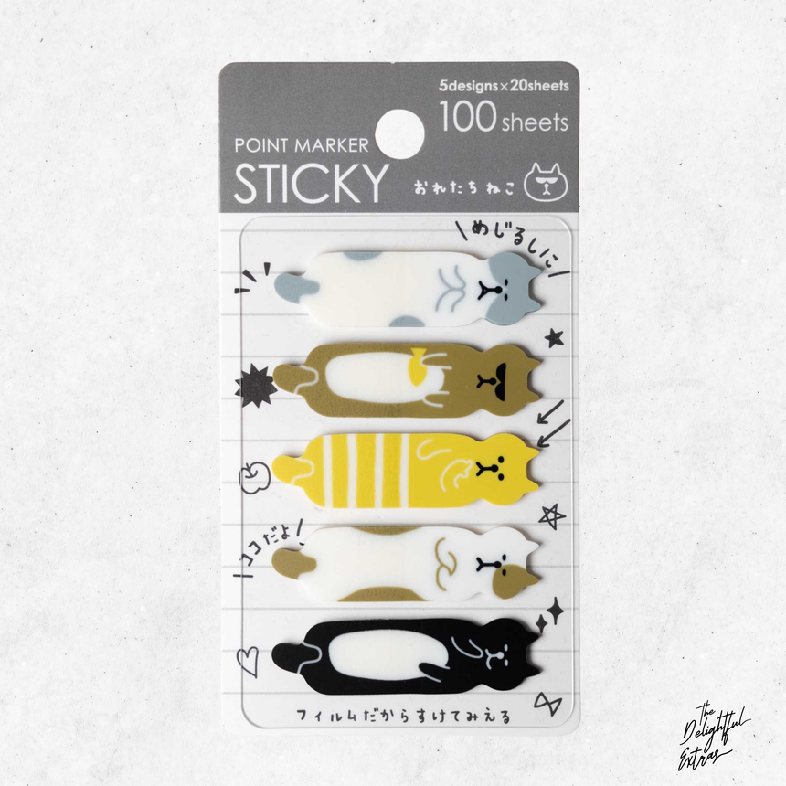 Cute Sassy Cat Sticky Note Sticker | 100 pcs | Reusable PET Page Markers for Notes & Planners, Sticky Bookmark