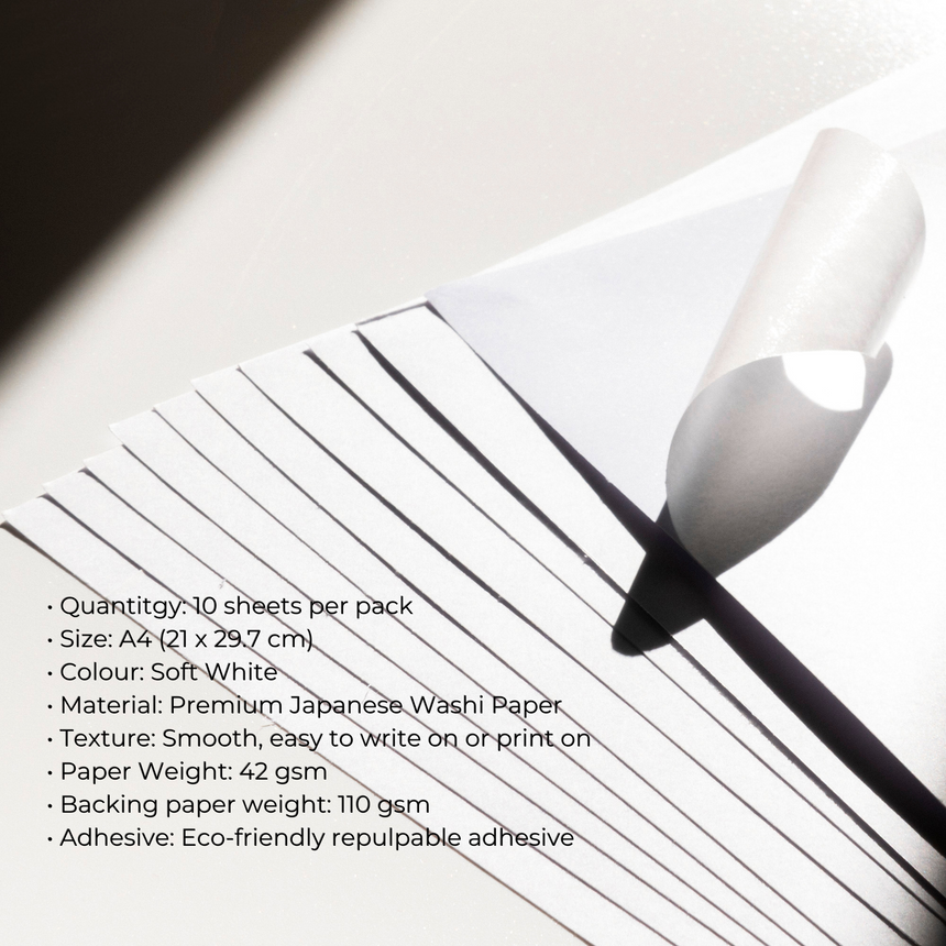 Soft White Japanese Washi Sticker Paper (10 sheets, A4)
