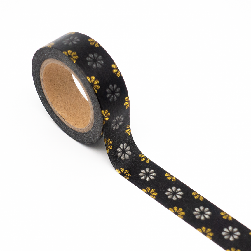 Black & Gold Japanese Chrysanthemum Washi Tape | 15mm x 10m