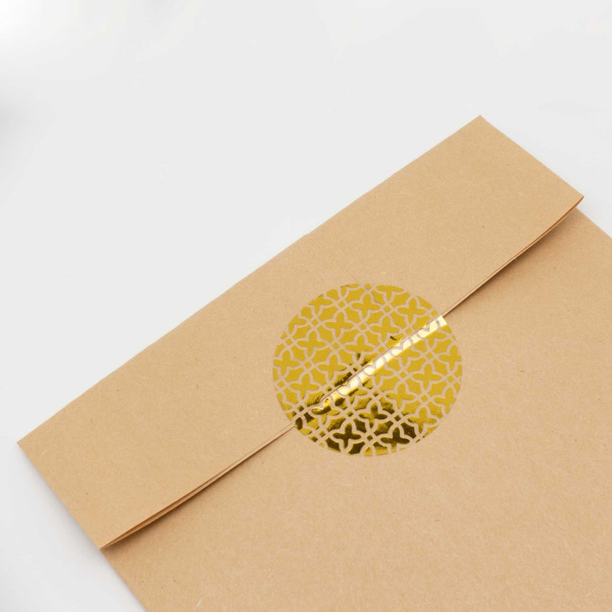 Japanese Wagara Pattern Gold Foil Round Stickers | Pack of 5