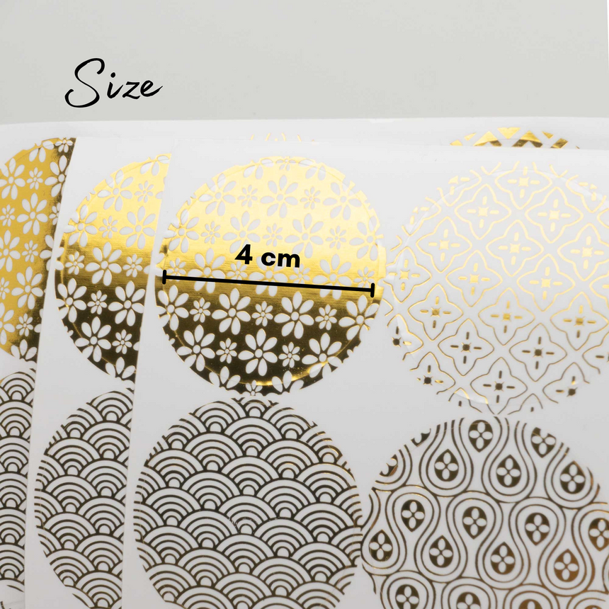 Japanese Wagara Pattern Gold Foil Round Stickers | Pack of 5
