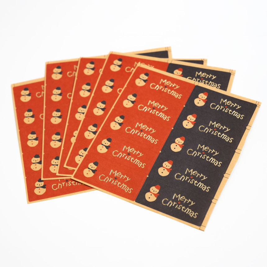 Gold Foil Snowman Merry Christmas Stickers