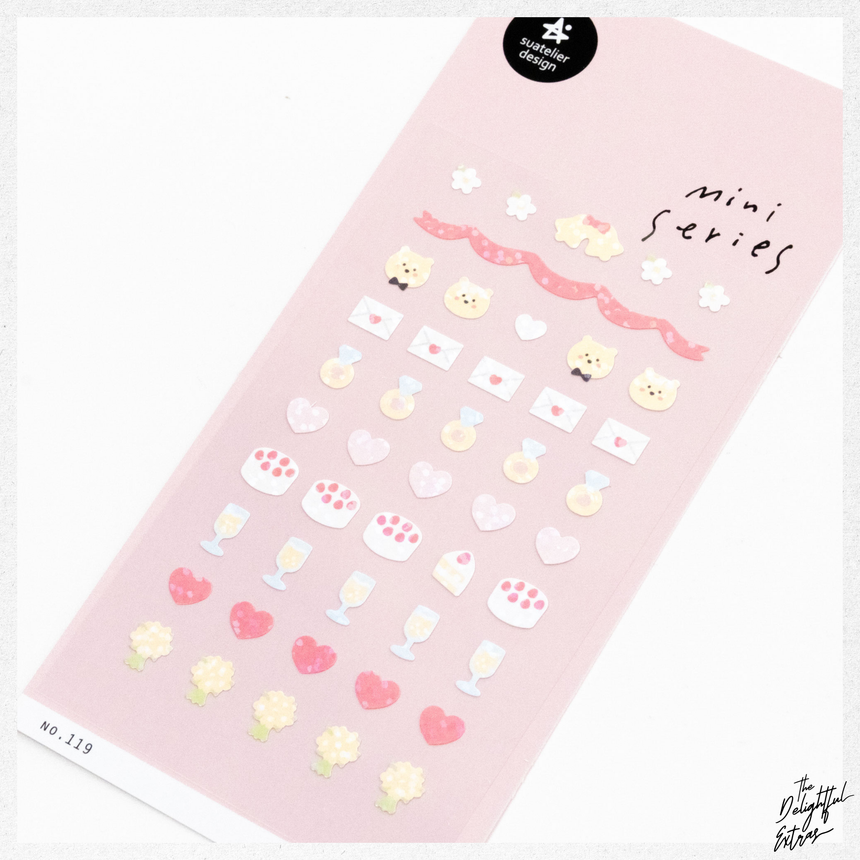 Mini Series No.119 Cake, Flower, Glasses | Wedding & Love Sticker | Suatelier