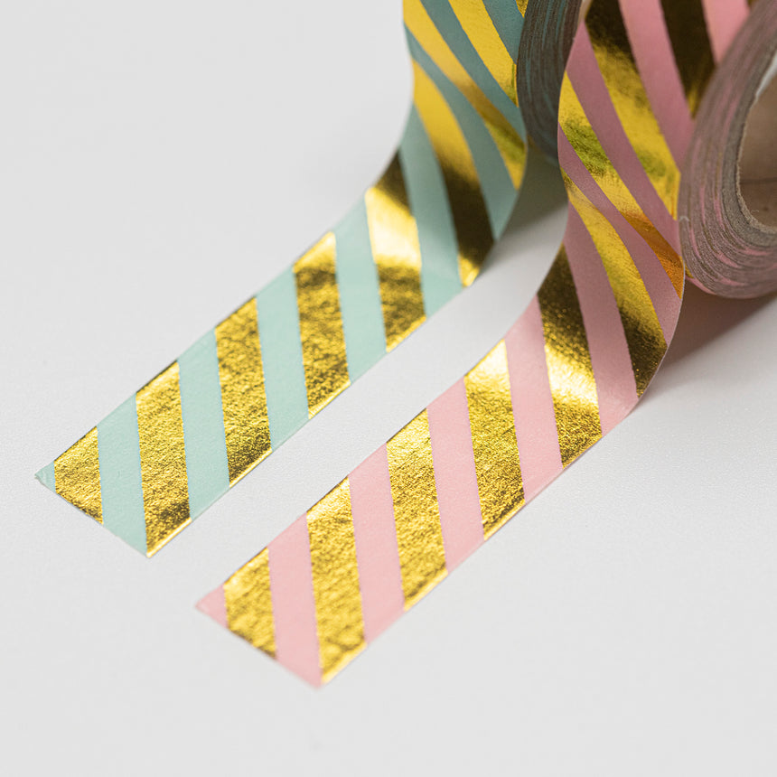 Gold Foil Masking Tape with Pink/Blue Stripes