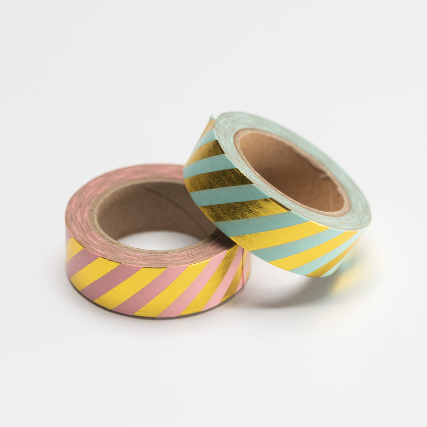 Gold Foil Masking Tape with Pink/Blue Stripes