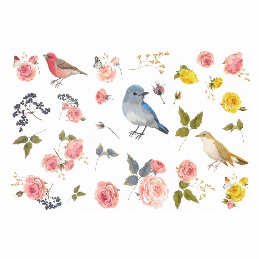 watercolour stickers with birds, rabbits, flowers, leaves, dots, starts, hearts - The Delightful Extras