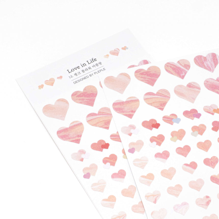 Pink & White Marbling Heart Stickers | PLEPLE