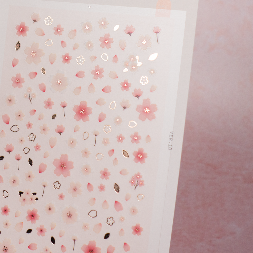 Suatelier Mini Pink & Gold Sakura/Cherry Blossom Nail Art Decals | No.1078 Deco Blossom