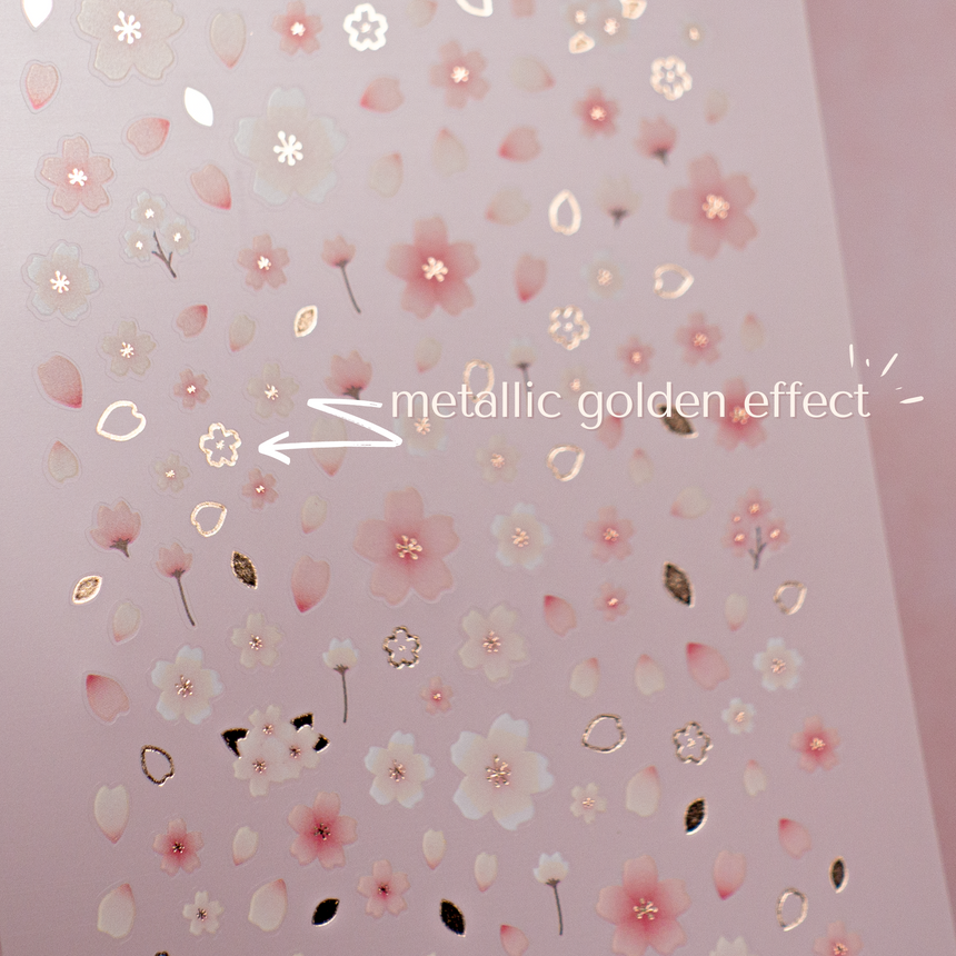 Suatelier Mini Pink & Gold Sakura/Cherry Blossom Nail Art Decals | No.1078 Deco Blossom