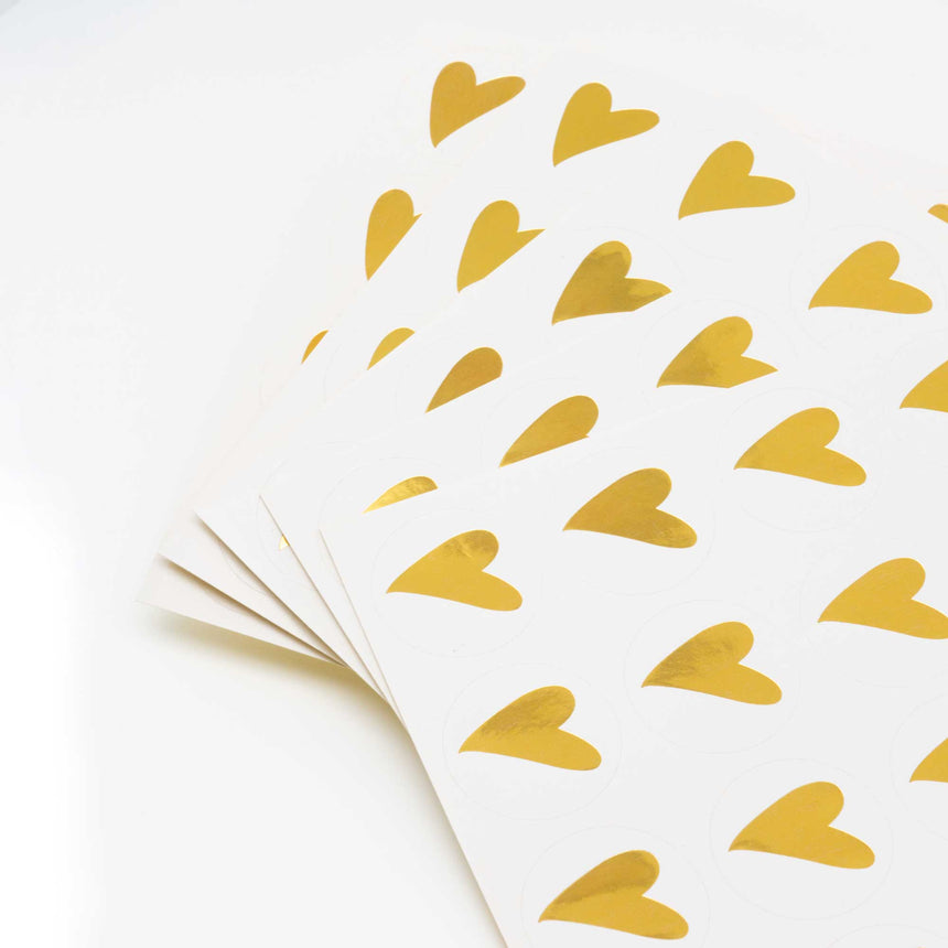 Heart Shape Gold Foil Round Stickers | pack of 5