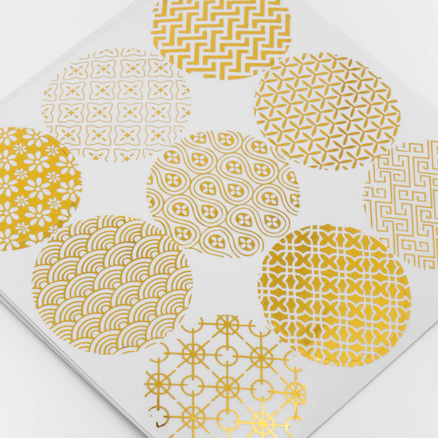 Japanese Wagara Pattern Gold Foil Round Stickers | Pack of 5