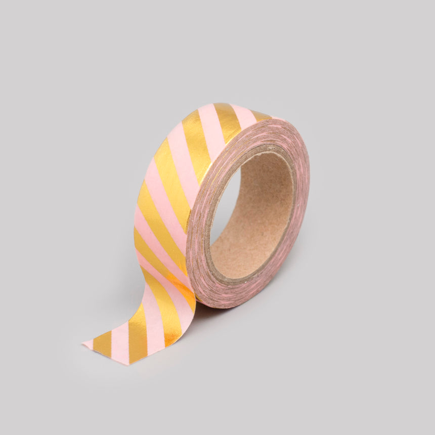 Gold Foil Masking Tape with Pink/Blue Stripes