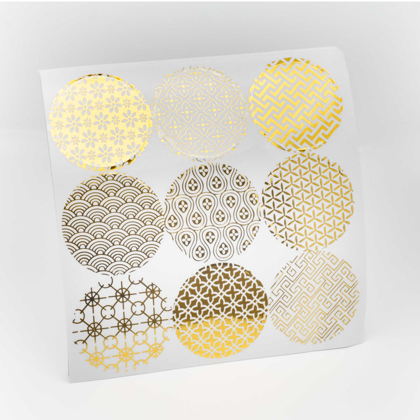 Japanese Wagara Pattern Gold Foil Round Stickers | Pack of 5