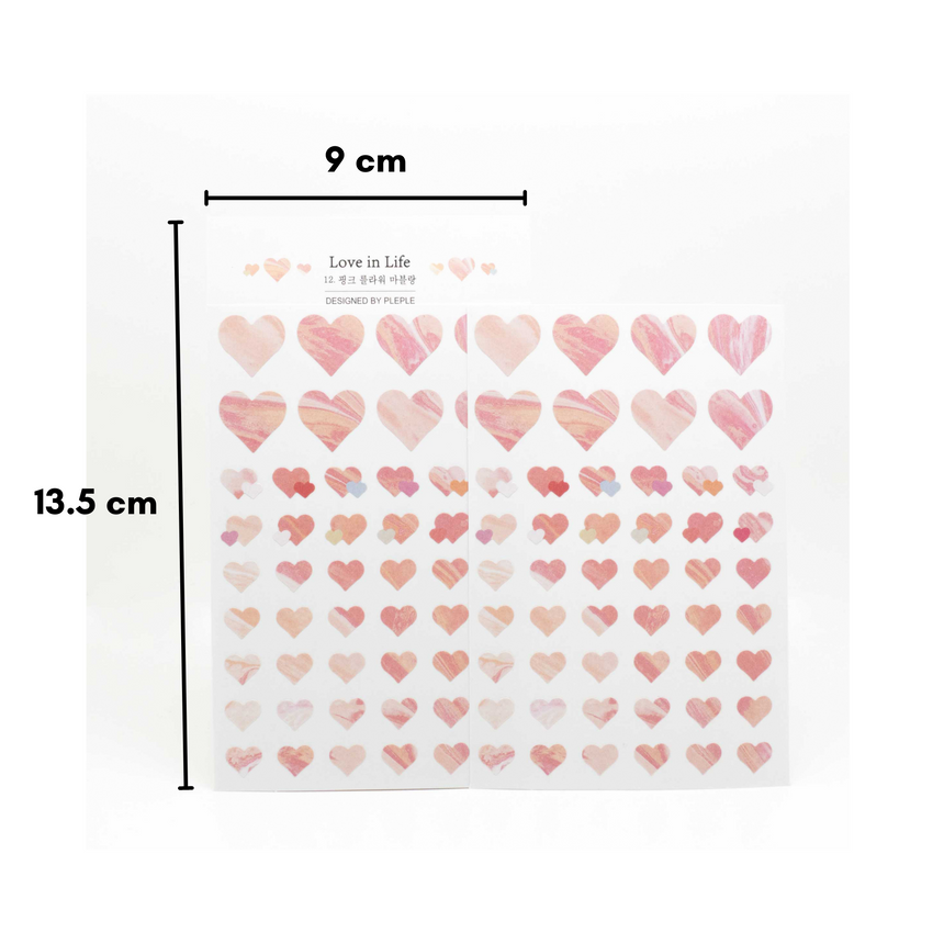 Pink & White Marbling Heart Stickers | PLEPLE