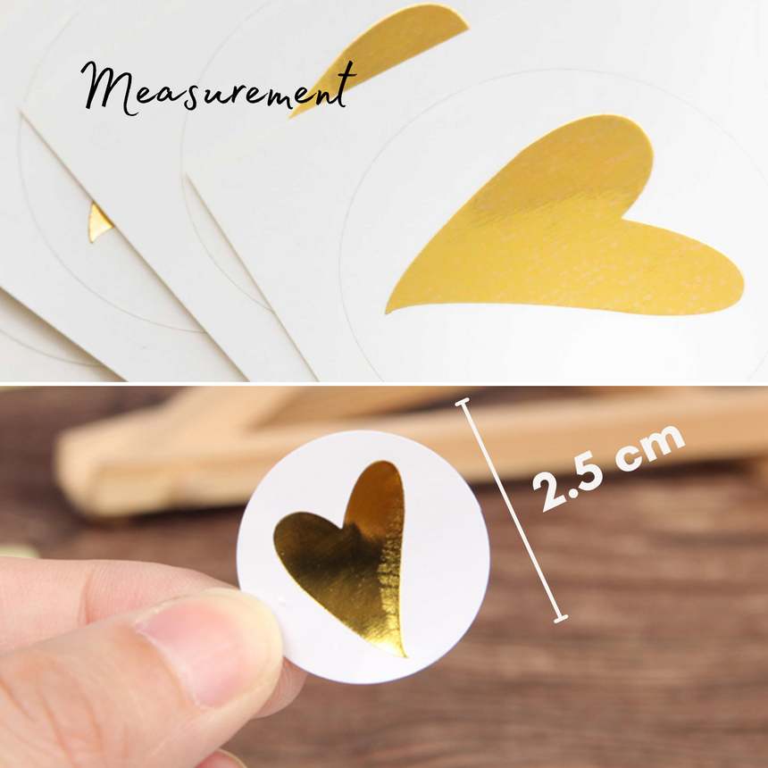 Heart Shape Gold Foil Round Stickers | pack of 5