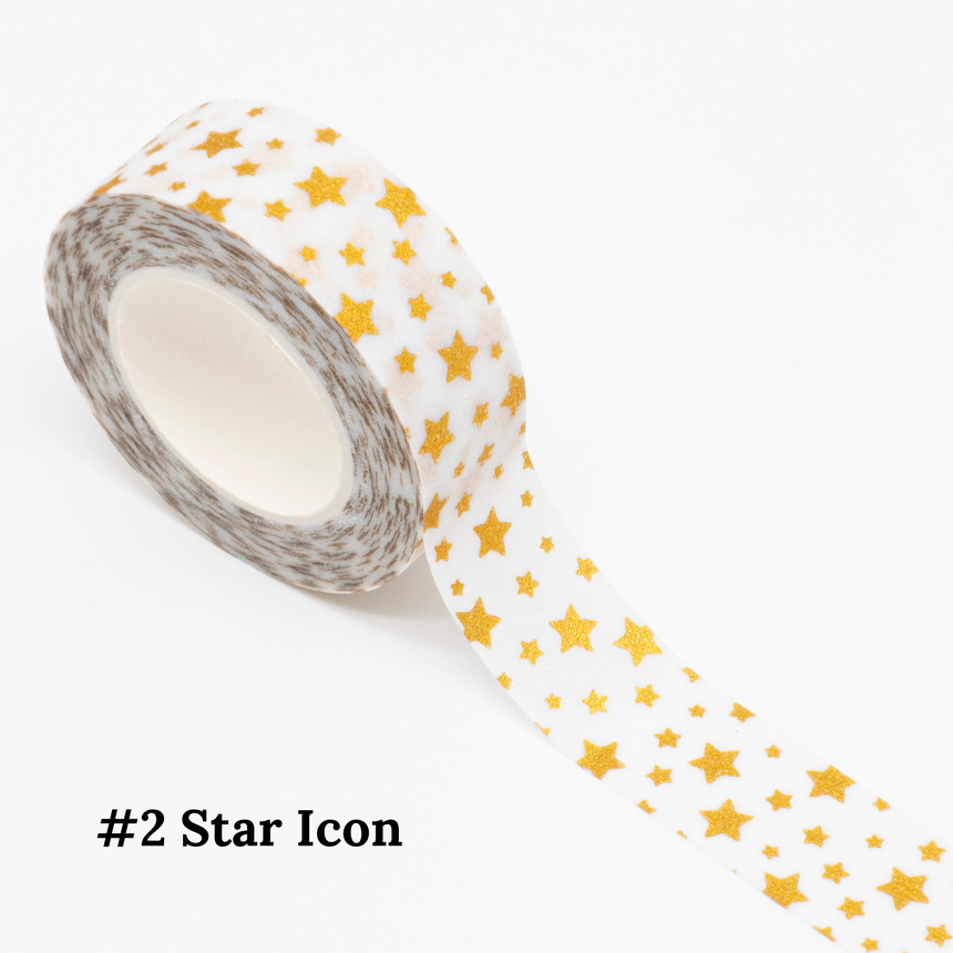 White Gold Foil Stars Glitter Washi Tape | 15mm x 5m