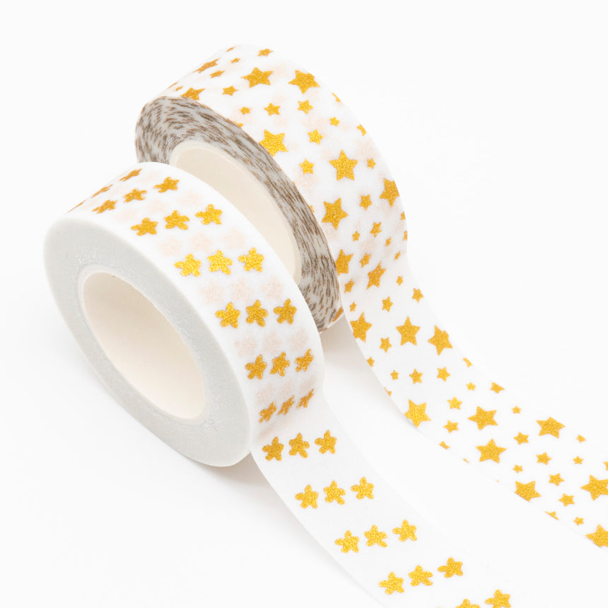 White Gold Foil Stars Glitter Washi Tape | 15mm x 5m