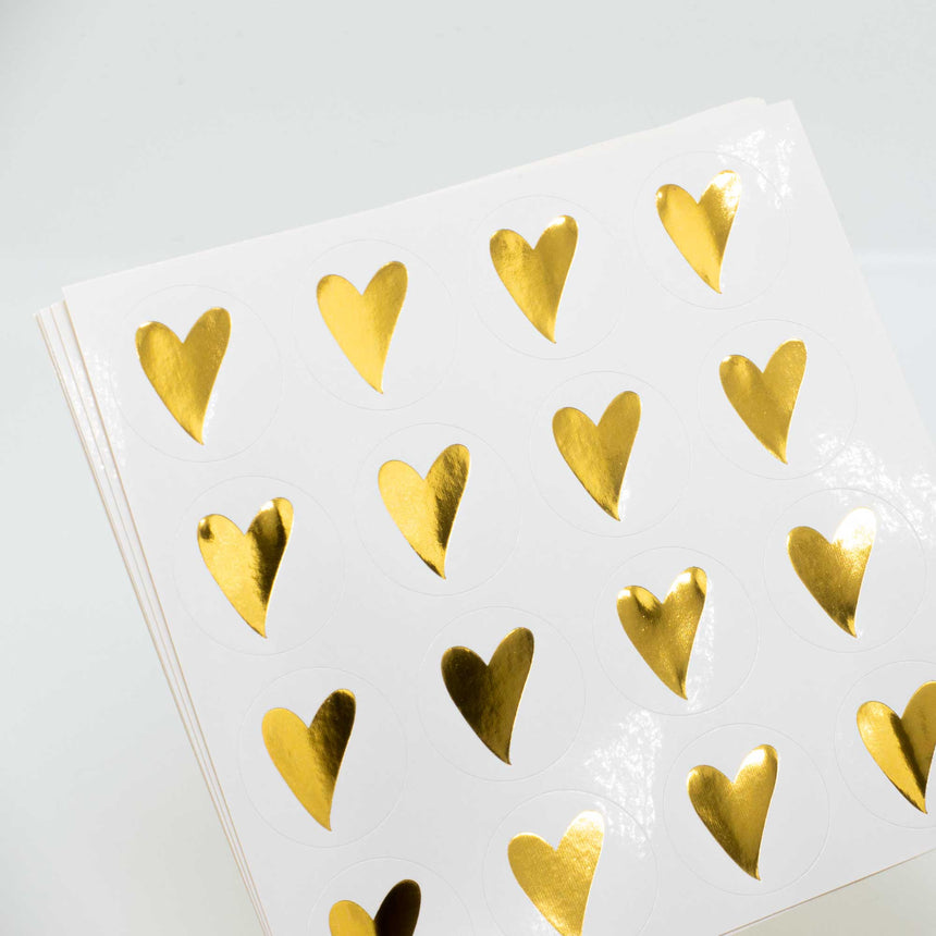 Heart Shape Gold Foil Round Stickers | pack of 5