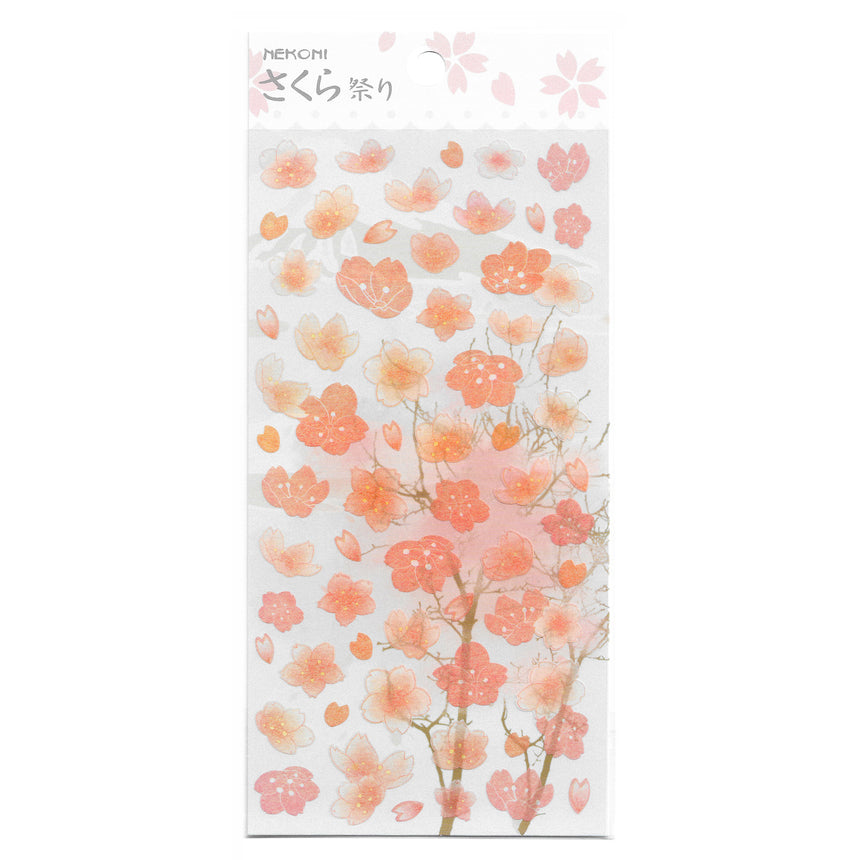 Coral Pastel Sakura Cherry Blossom Washi Stickers | Nekoni