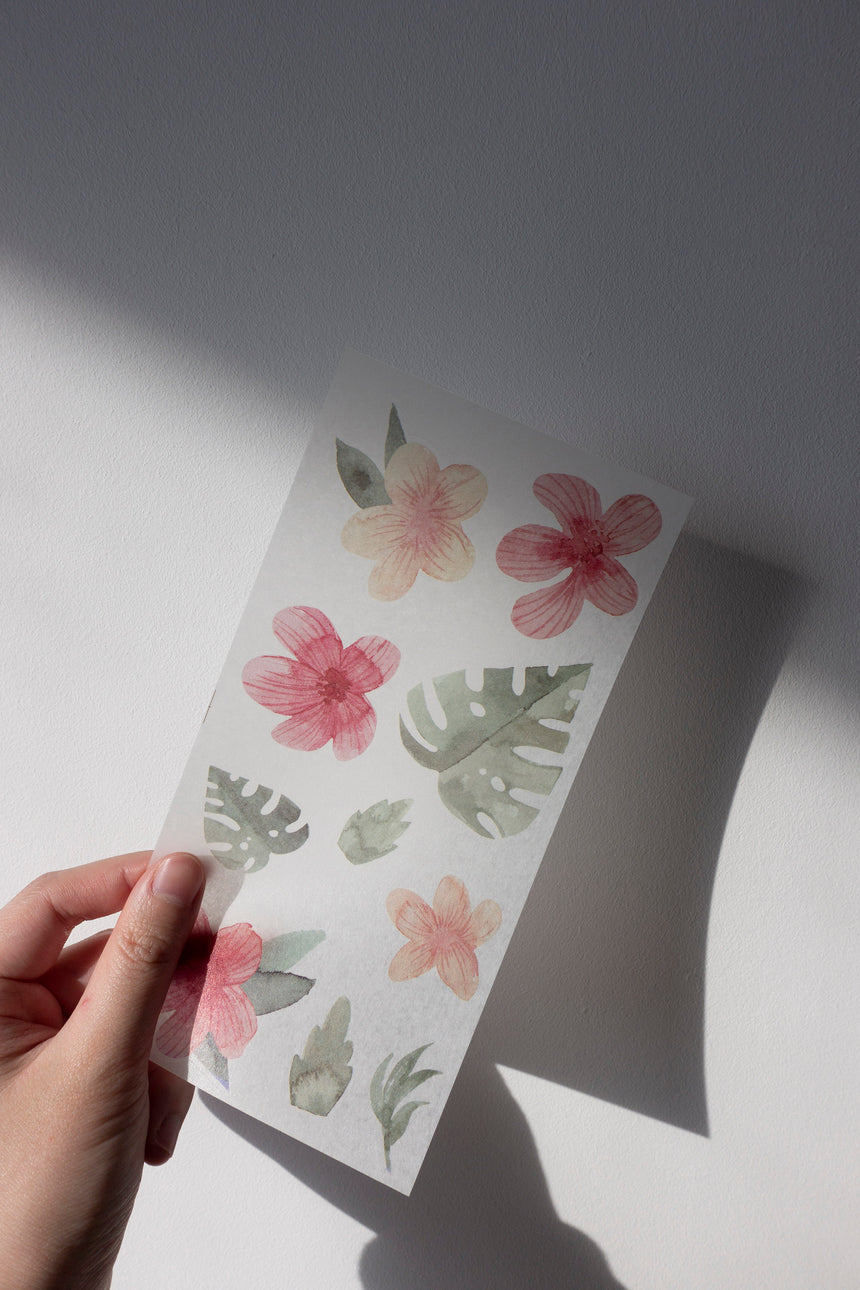 Watercolour Flower & Monstera Stickers | Flamingo flower, Monstera Die-cut Stickers | Washi Paper Stickers - The Delightful Extras